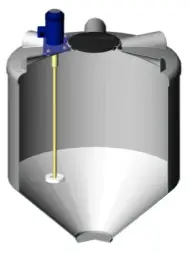 Емкость ФМ 1000 в обрешетке с турбинной мешалкой