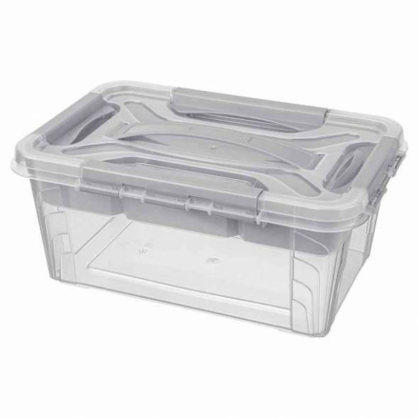 Ящик универсальный с замками и вставкой-органайзером Grand box, 4,2л, светло-серый