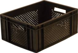 Ящик пластиковый перфорированный, 410×315×180 мм, 23 л, черный [302-Б2]